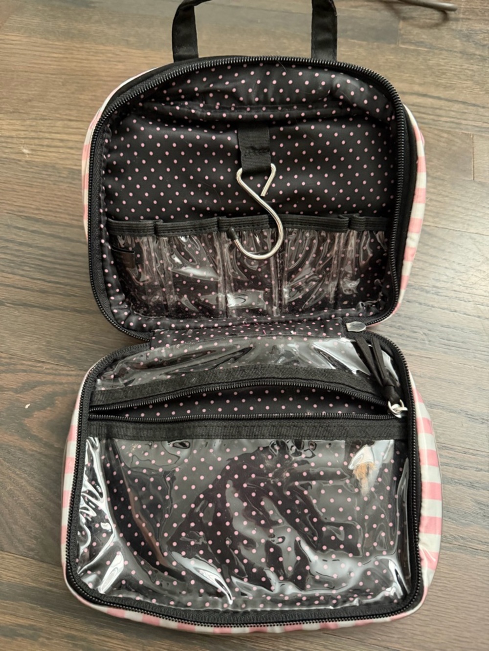 Victoria's Secret Pink and Black Striped Travel Cosmetic Case